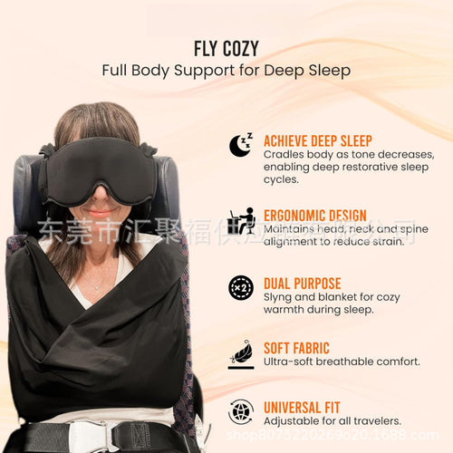 The 3-in-1 aircraft sleep accessory includes a long-range flight pillow with memory foam, adjustable travel eye masks, and blankets